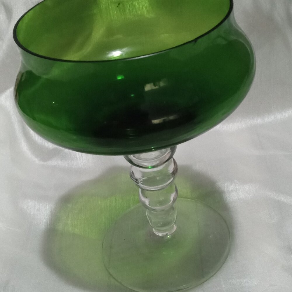 Replacement 7" piece green margarita glass clear stem vintage like